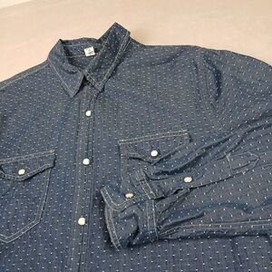 SKU Medium Mens Shirt Denim Snap Button Polka Dot 21x27 USA Long‎ Sleeve